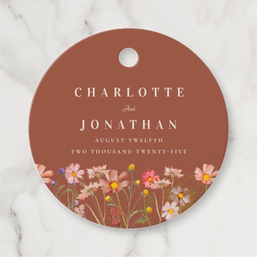 Boho Wildflower Verbrand Sinaasappel bruiloft Dank Bedankjes Labels (Voorkant)