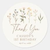 Boho Wildflower Verjaardag Bedankt Ronde Sticker (Voorkant)