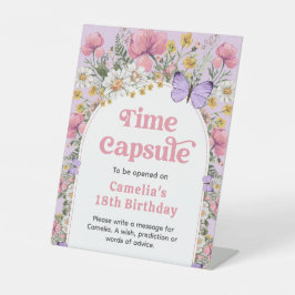 Boho Wildflower Verjaardag Tijd Capsule Reclamebord Met Voetstuk