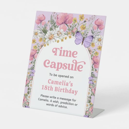 Boho Wildflower Verjaardag Tijd Capsule Reclamebord Met Voetstuk (Voorkant)