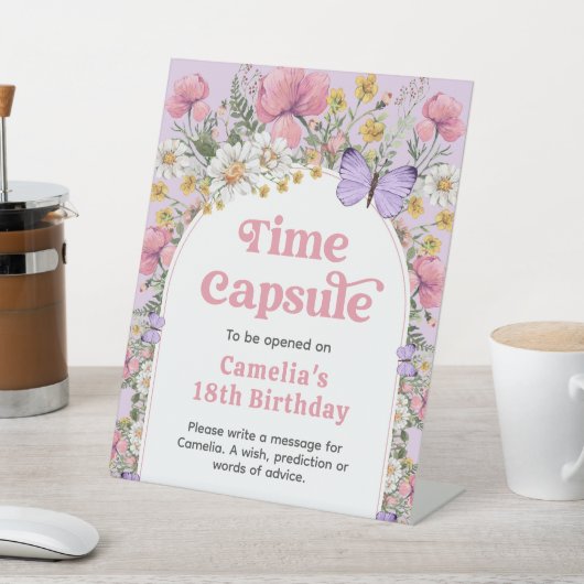 Boho Wildflower Verjaardag Tijd Capsule Reclamebord Met Voetstuk (Insitu)