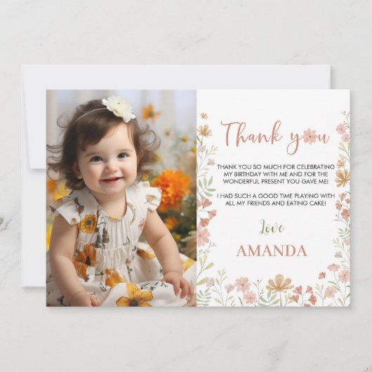 Boho Wildflower Verjaardagsfeestje Dank je kaart (Voorkant)