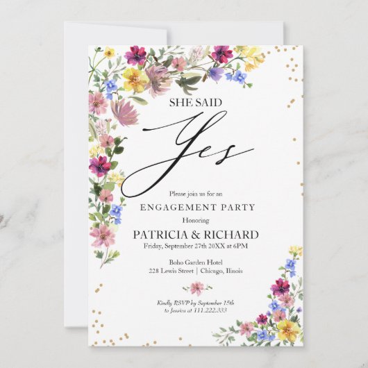 Boho Wildflower verlovingsfeest Kaart (Voorkant)
