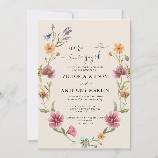 Boho Wildflower Verlovingsfeest Uitnodiging (Voorkant)