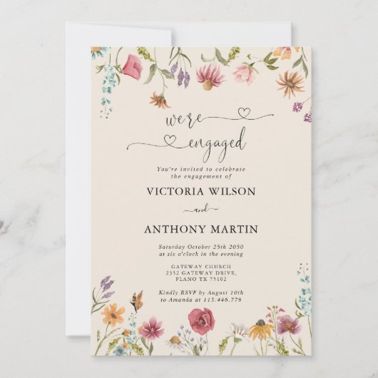 Boho Wildflower Verlovingsfeest Uitnodiging (Voorkant)