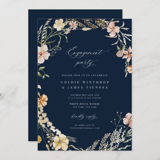 Boho Wildflower Verlovingsfeest Uitnodiging (Voorkant / Achterkant)