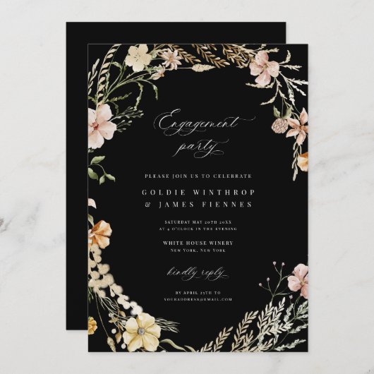 Boho Wildflower Verlovingsfeest Uitnodiging (Voorkant / Achterkant)