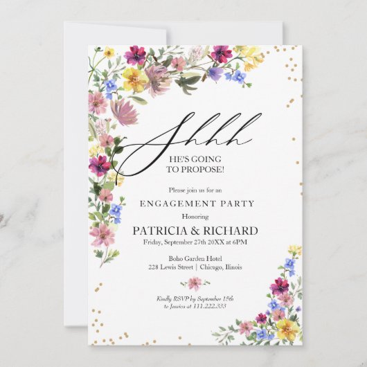 Boho Wildflower Verrassingsverlovingsfeest Kaart (Voorkant)