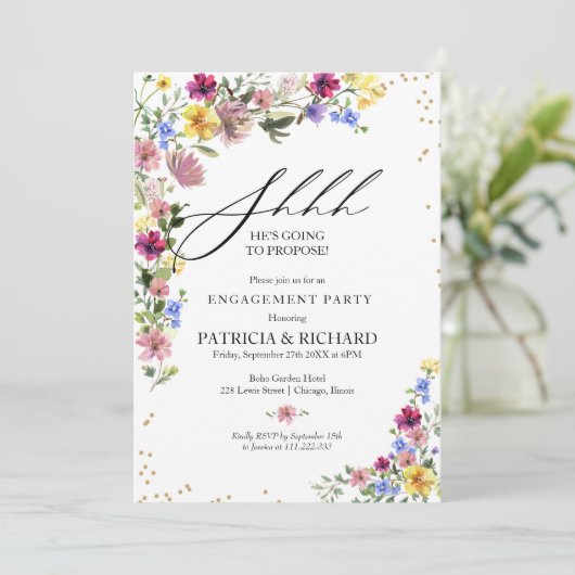 Boho Wildflower Verrassingsverlovingsfeest Kaart (Staand voorkant)