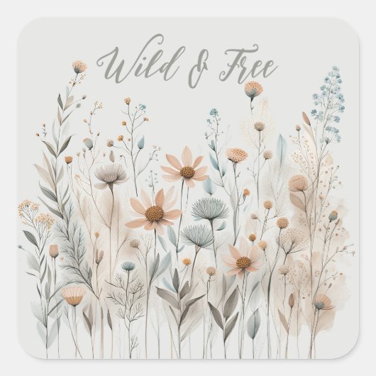 Boho Wildflower Vierkante Sticker (Voorkant)