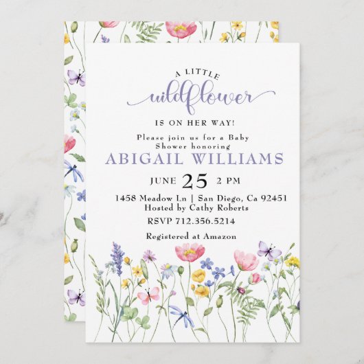 Boho Wildflower vlinder Baby shower Kaart (Voorkant / Achterkant)
