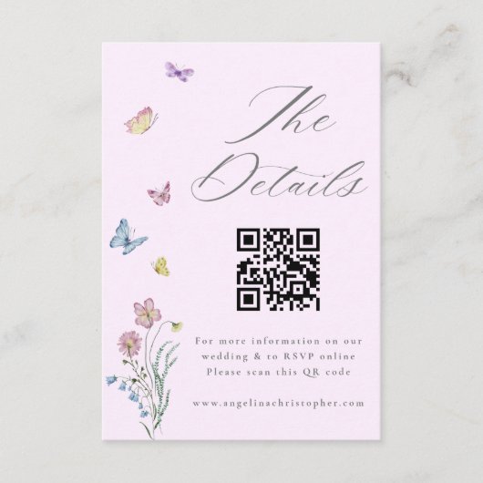 Boho Wildflower vlinder bruiloft Informatiekaartje (Voorkant)