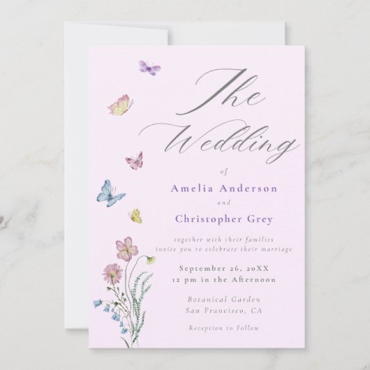 Boho Wildflower vlinder bruiloft Kaart (Voorkant)