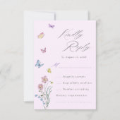 Boho Wildflower Vlinder Bruiloft Paarse RSVP-kaart RSVP Kaartje (Voorkant)