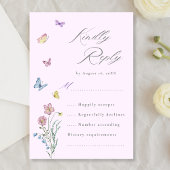 Boho Wildflower Vlinder Bruiloft Paarse RSVP-kaart RSVP Kaartje