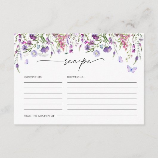 Boho Wildflower Vlinder Recept Kaart (Voorkant)