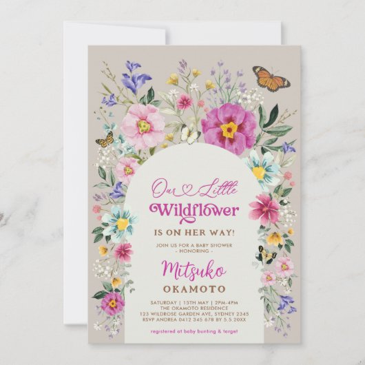 Boho Wildflower Vlinder Tuin Meisje Baby shower Kaart (Voorkant)