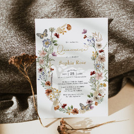 Boho Wildflower Vlindertuin Quinceañera Kaart