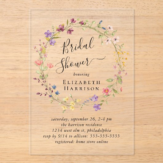 Boho Wildflower Vrijgezellenfeest Acryl Uitnodigingen (Voorkant)