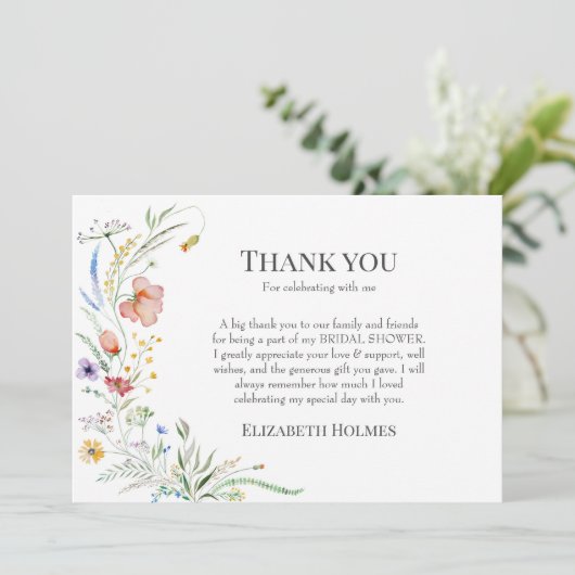 Boho Wildflower Vrijgezellenfeest Bedankkaart (Staand voorkant)