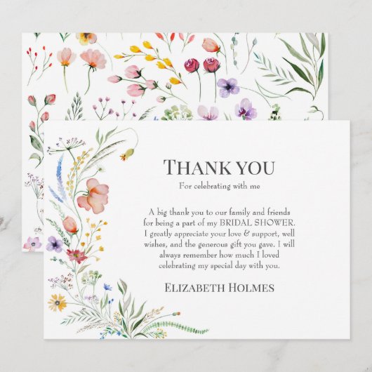 Boho Wildflower Vrijgezellenfeest Bedankkaart (Voorkant / Achterkant)