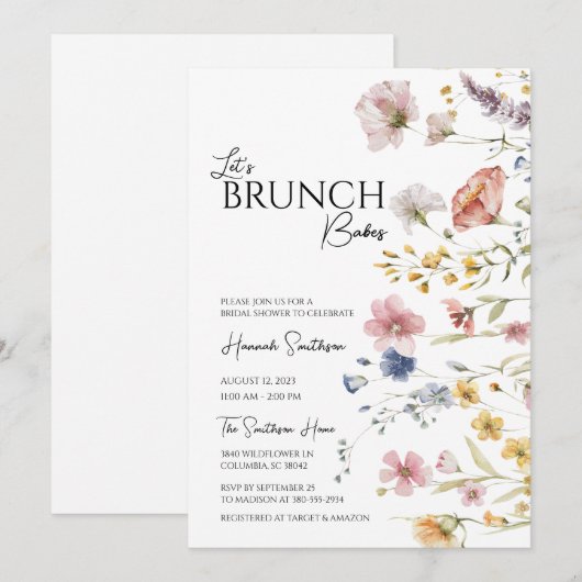 Boho Wildflower Vrijgezellenfeest Brunch Kaart (Voorkant / Achterkant)