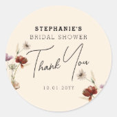 Boho Wildflower Vrijgezellenfeest Dank u Ronde Sticker (Voorkant)