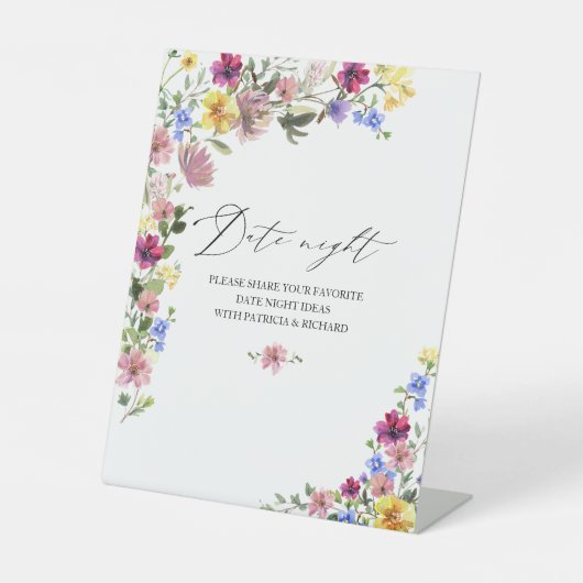 Boho Wildflower Vrijgezellenfeest Datum Nachtkruik Reclamebord Met Voetstuk (Voorkant)