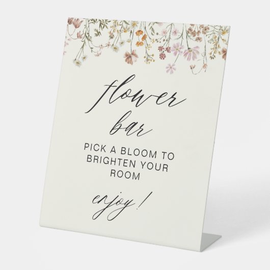 Boho Wildflower Vrijgezellenfeest Flower Bar Reclamebord Met Voetstuk (Voorkant)