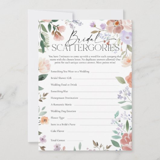 Boho Wildflower Vrijgezellenfeest Scattergories sp Kaart (Voorkant)