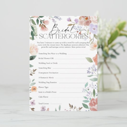 Boho Wildflower Vrijgezellenfeest Scattergories sp Kaart (Staand voorkant)