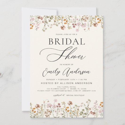 Boho Wildflower Vrijgezellenfeest Script Kaart (Voorkant)