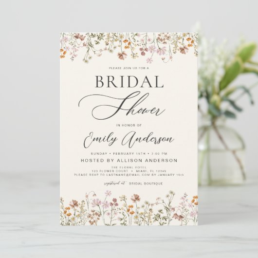 Boho Wildflower Vrijgezellenfeest Script Kaart (Staand voorkant)