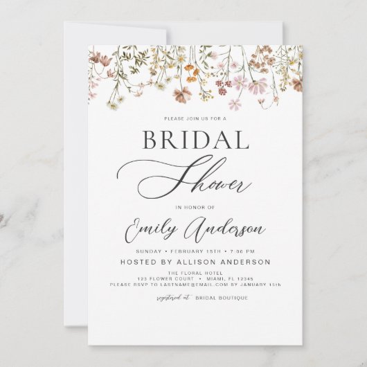 Boho Wildflower Vrijgezellenfeest Script Kaart (Voorkant)