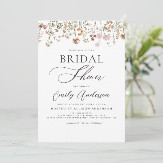 Boho Wildflower Vrijgezellenfeest Script Kaart (Staand voorkant)