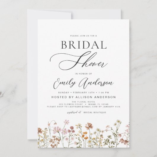 Boho Wildflower Vrijgezellenfeest Script Kaart (Voorkant)