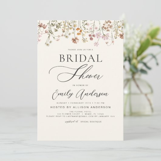 Boho Wildflower Vrijgezellenfeest Script Kaart (Staand voorkant)