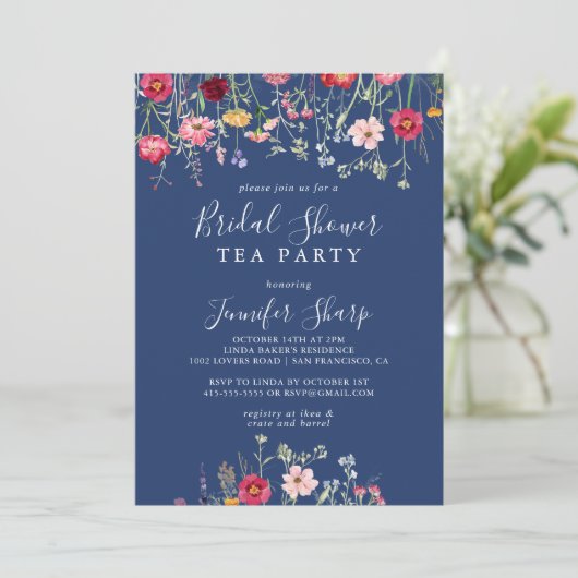 Boho Wildflower Vrijgezellenfeest Tea Party Kaart (Staand voorkant)