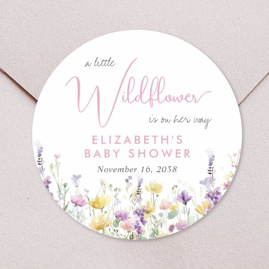 Boho Wildflower Watercolor Baby Shower Ronde Sticker