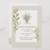 Boho Wildflower Watercolor Botanical Sage Wedding  Kaart (Voorkant / Achterkant)