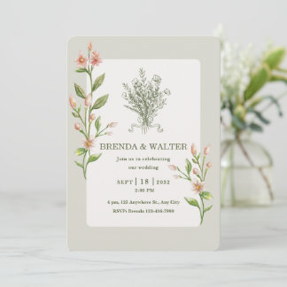 Boho Wildflower Watercolor Botanical Sage Wedding Kaart