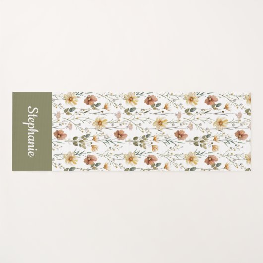 Boho Wildflower Watercolor Custom Name Yogamat (Voorkant (horizontaal))