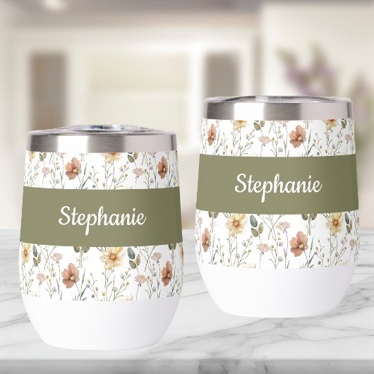 Boho Wildflower Watercolor Monogram Name Thermal