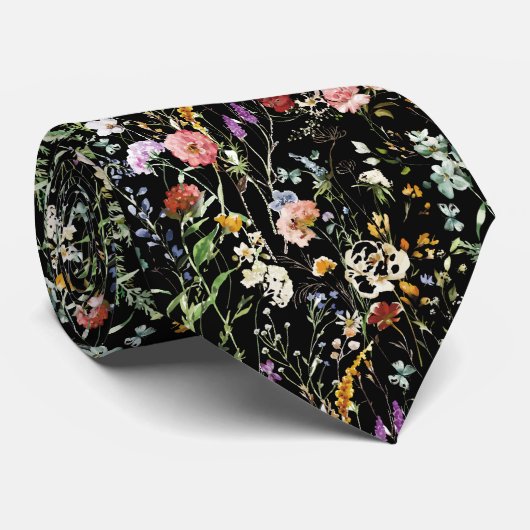 Boho Wildflower Watercolor Spring  Flower Stropdas (Opgerold)