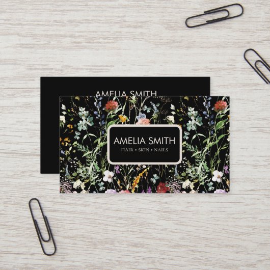 Boho Wildflower Watercolor Spring  Flower Visitekaartje (Voorkant / Achterkant in situ)