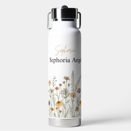 Boho-wildflower-waterfles met eigen naam waterfles