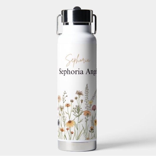 Boho-wildflower-waterfles met eigen naam waterfles (Voorkant)