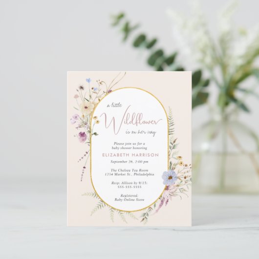 Boho Wildflower Waterverf Baby Meisje Douche Invit (Staand voorkant)