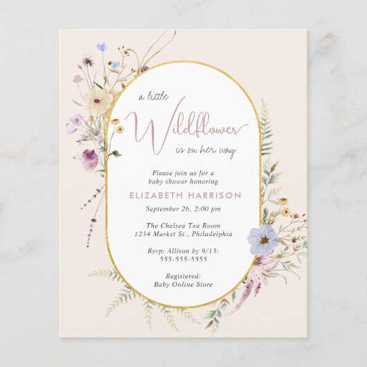 Boho Wildflower Waterverf Baby Meisje Douche Invit (Voorkant)