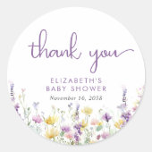 Boho Wildflower Waterverf Baby shower Dank u Ronde Sticker (Voorkant)